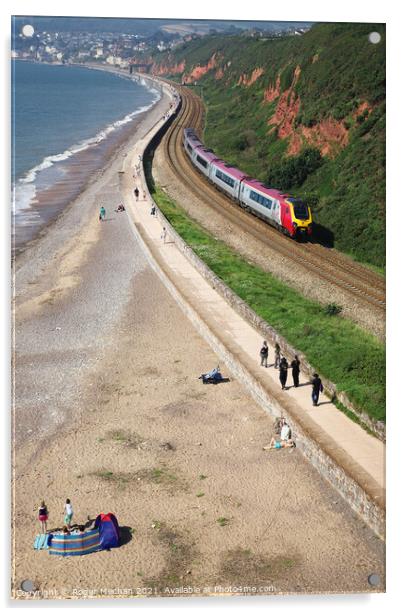 Express Train Racing along the Coastal Cliffs Acrylic by Roger Mechan