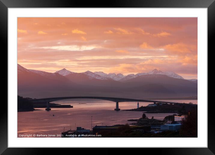 Skye Bridge Winter Sunset.  Framed Mounted Print by Barbara Jones