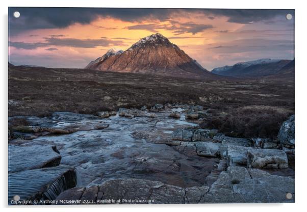 Buachaille Etive Mor and the river Etive Acrylic by Anthony McGeever
