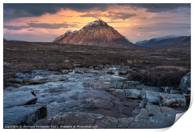 Buachaille Etive Mor and the river Etive Print by Anthony McGeever