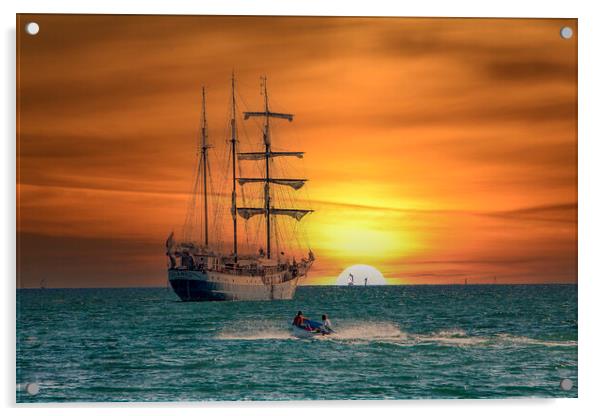Majestic Sunrise on Board the Atlantis Tall Ship Acrylic by Paul F Prestidge