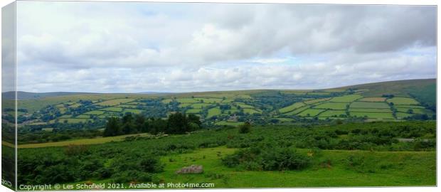 View to Widecombe in the Moor  Canvas Print by Les Schofield