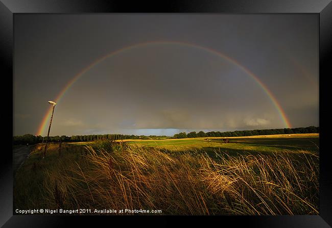 Rainbow over Harlow Common Framed Print by Nigel Bangert