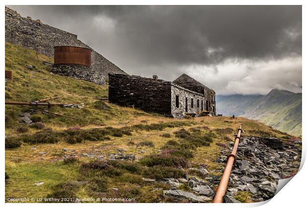 Abandoned buildings, Dinorwig, North Wales Print by Liz Withey