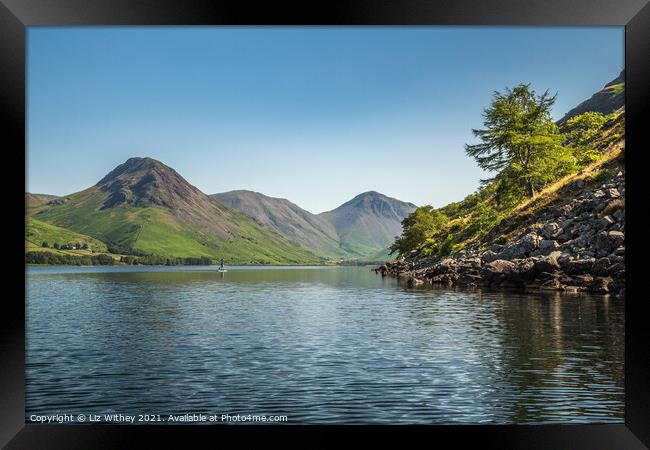 Wast Water Paddleboarder Framed Print by Liz Withey