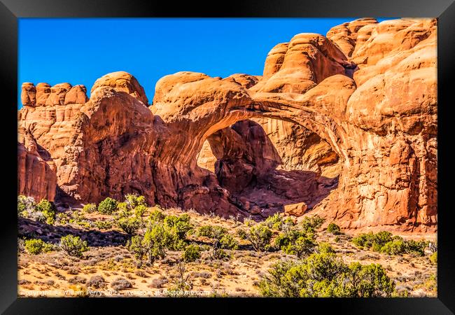Double Arch Rock Canyon Windows Section Arches National Park Moa Framed Print by William Perry