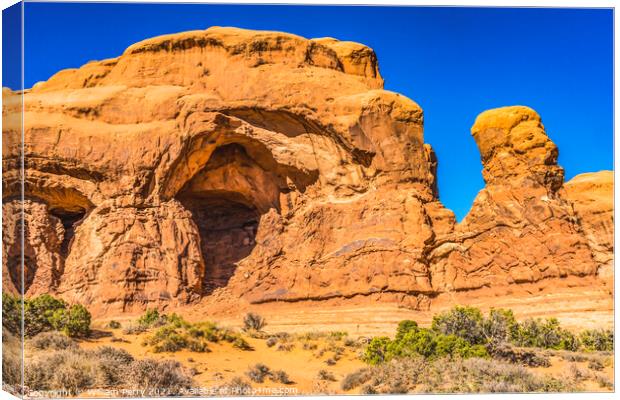 Human Rock Formations Windows Section Arches National Park Moab  Canvas Print by William Perry