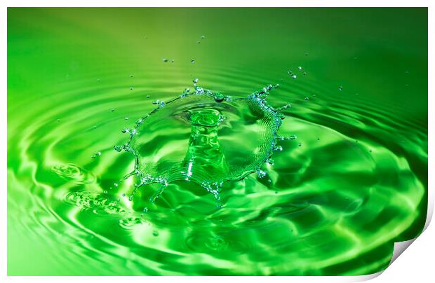 Green Water Drop Collision Print by Antonio Ribeiro