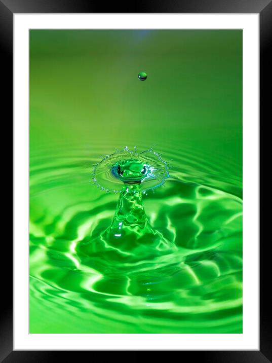 Green Water Drop Collision Framed Mounted Print by Antonio Ribeiro
