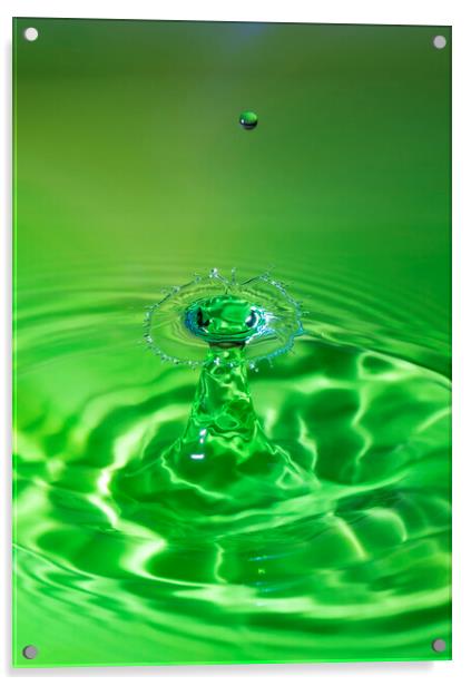 Green Water Drop Collision Acrylic by Antonio Ribeiro