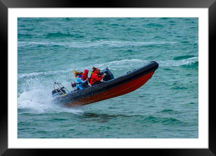 Thrilling Rib Boat Ride in Elberry Cove Framed Mounted Print by Paul F Prestidge