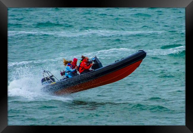 Thrilling Rib Boat Ride in Elberry Cove Framed Print by Paul F Prestidge