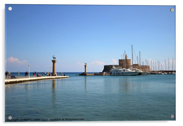 Mandraki Harbour, Rhodes Acrylic by Paulina Sator