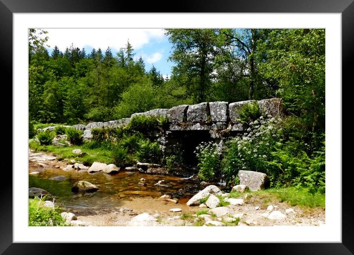 Stone arch bridge amidst Dartmoor greenery Framed Mounted Print by Roger Mechan