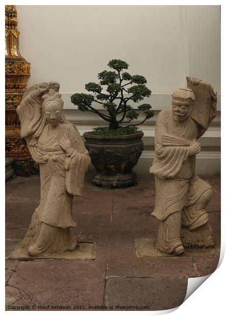 Stone sculptures art from Asian woman and man. Print by Hanif Setiawan