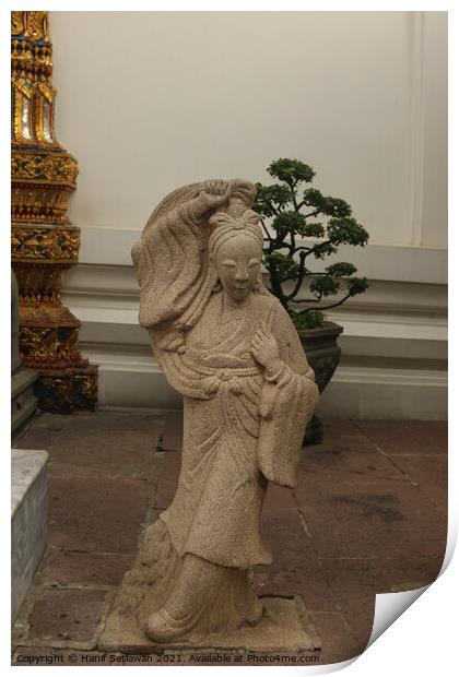 Stone sculptor art from an Asian woman. Print by Hanif Setiawan