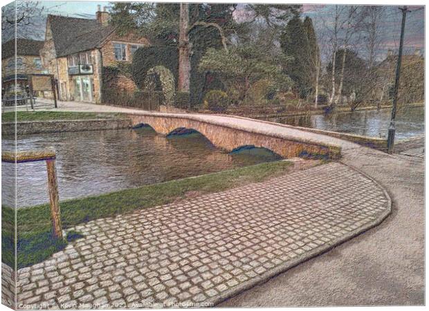 Bourton On The Water (Sketch Style) Canvas Print by Kevin Maughan