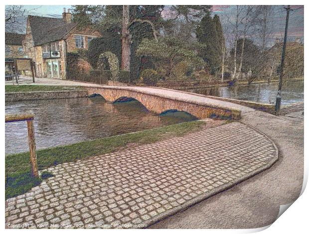 Bourton On The Water (Sketch Style) Print by Kevin Maughan
