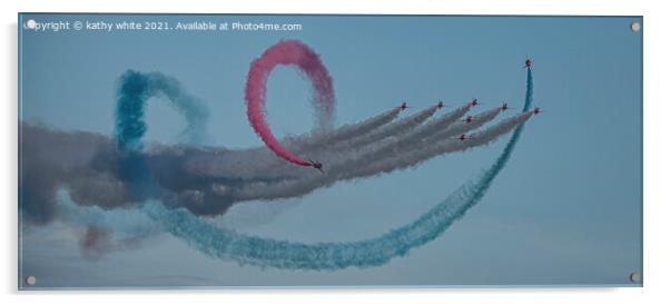 Red arrow airplanes flying in formation  Acrylic by kathy white