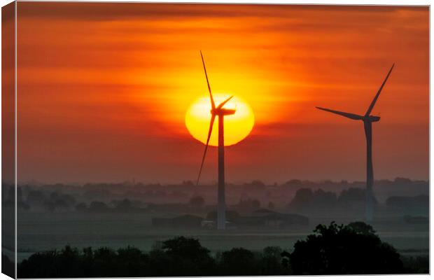 Dawn over Tick Fen windfarm, from Warboys, 21st May 2019 Canvas Print by Andrew Sharpe