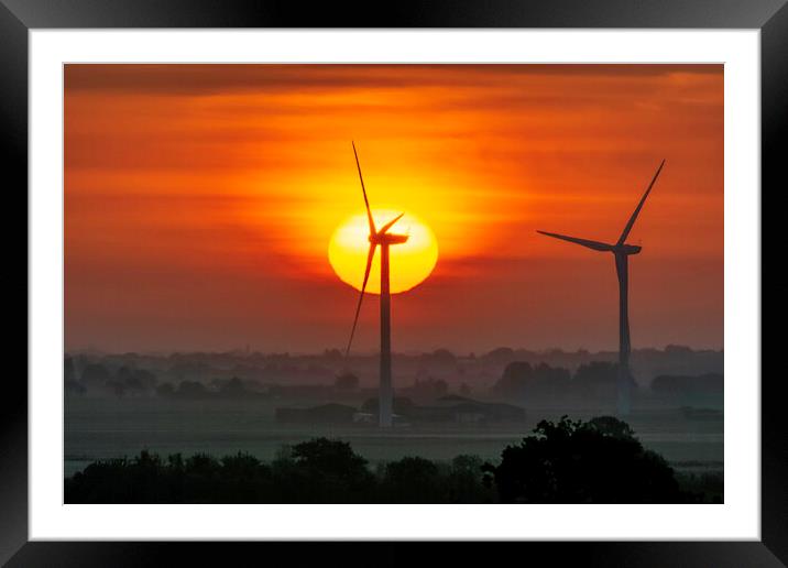 Dawn over Tick Fen windfarm, from Warboys, 21st May 2019 Framed Mounted Print by Andrew Sharpe