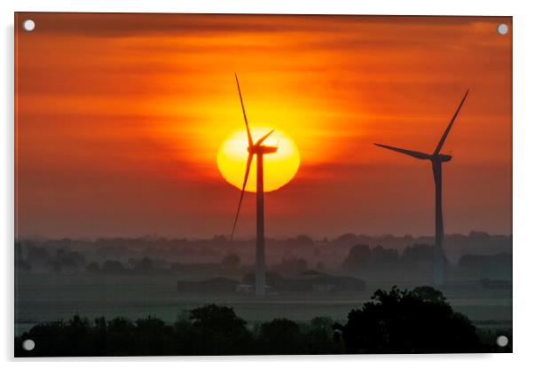 Dawn over Tick Fen windfarm, from Warboys, 21st May 2019 Acrylic by Andrew Sharpe
