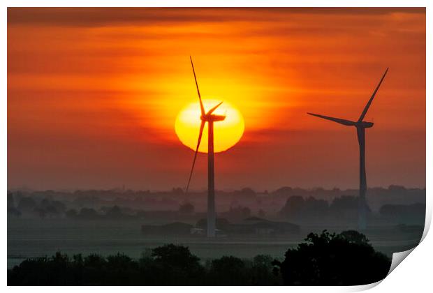 Dawn over Tick Fen windfarm, from Warboys, 21st May 2019 Print by Andrew Sharpe