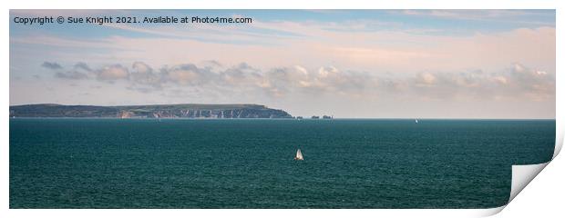 View of the Isle of Wight & The Needles from Highcliffe Beach Print by Sue Knight