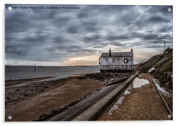 Moody scene of the watch house at Lepe Beach Acrylic by Sue Knight