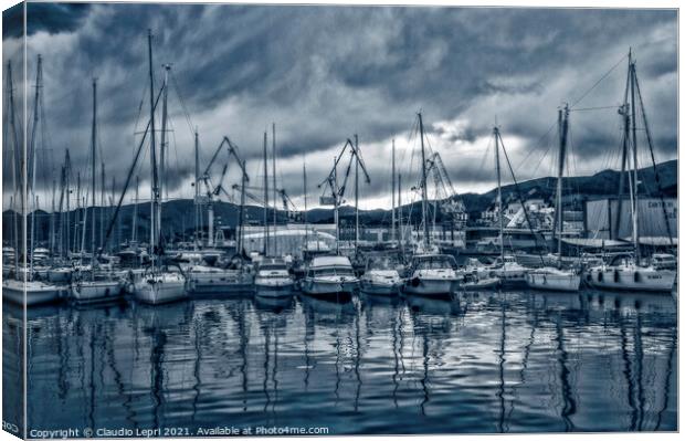 Genoa marina #1 - Docks in blue Canvas Print by Claudio Lepri