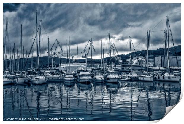 Genoa marina #1 - Docks in blue Print by Claudio Lepri