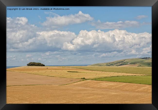Sussex Downs Serenity Framed Print by Len Brook
