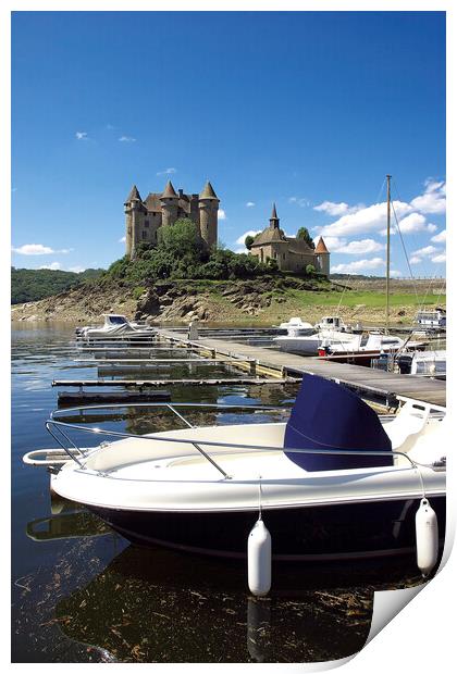 Ancient Castle Overlooking Tranquil Lake Print by Roger Mechan