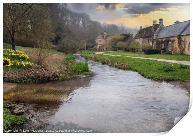 A Serene View of Lower Slaughter Print by Kevin Maughan