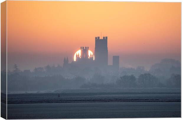 Dawn behind Ely Cathedral, 31st January 2019 Canvas Print by Andrew Sharpe