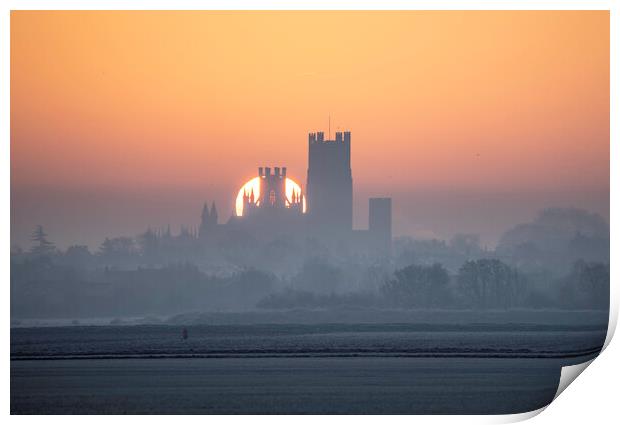 Dawn behind Ely Cathedral, 31st January 2019 Print by Andrew Sharpe