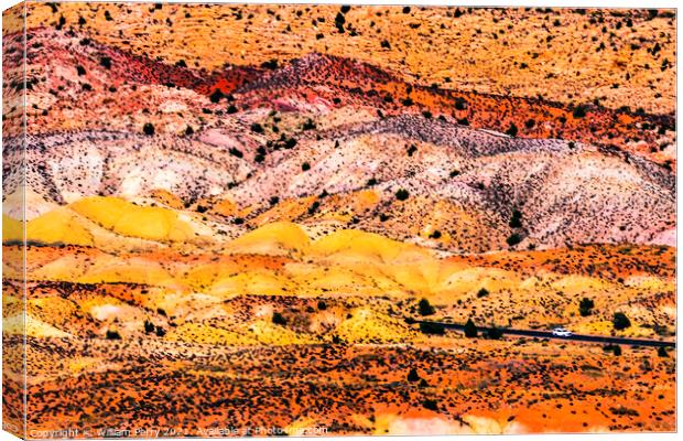 Highway Car Painted Desert Orange Grass Sandstone White Sand Arc Canvas Print by William Perry