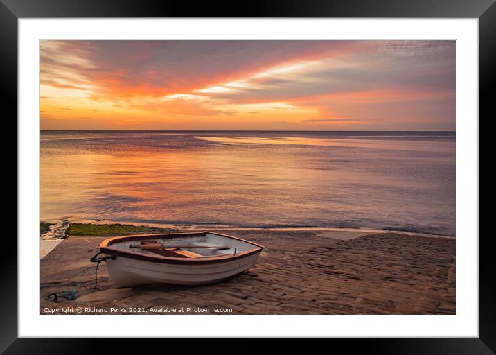Fishing boat on the cobbles at Robin Hoods bay Framed Mounted Print by Richard Perks