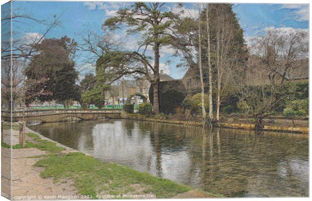 Bourton On The Water The River Windrush (Sketch Style) Canvas Print by Kevin Maughan