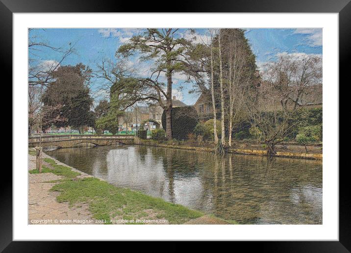 Bourton On The Water The River Windrush (Sketch Style) Framed Mounted Print by Kevin Maughan