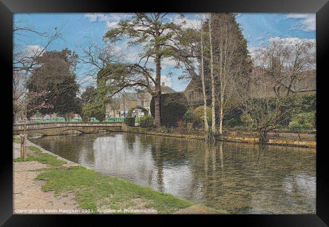 Bourton On The Water The River Windrush (Sketch Style) Framed Print by Kevin Maughan