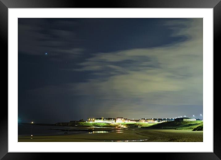 Night view from Tynemouth beach Framed Mounted Print by simon cowan