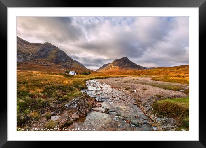 Glen Coe Lagangarbh Hut and  Buachaille Etive Beag Framed Mounted Print by Barbara Jones