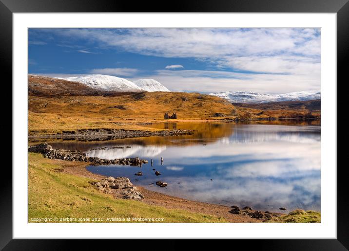 Loch Assynt Calda House and Conival Scotland Framed Mounted Print by Barbara Jones