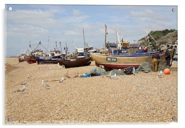 Hastings' Beached Fishing Fleet Acrylic by Roger Mechan