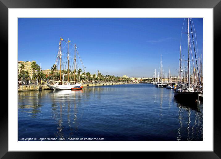 Serene Beauty of Barcelona Harbour Framed Mounted Print by Roger Mechan