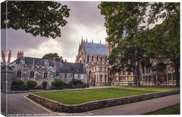 Moody Lincoln Cathedral Canvas Print by Gary Clarricoates