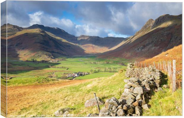 Mickleden and the Langdale Pikes , Lake District Canvas Print by Chris Warham
