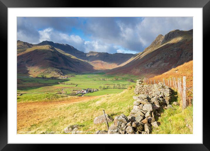Mickleden and the Langdale Pikes , Lake District Framed Mounted Print by Chris Warham