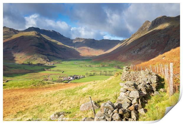 Mickleden and the Langdale Pikes , Lake District Print by Chris Warham